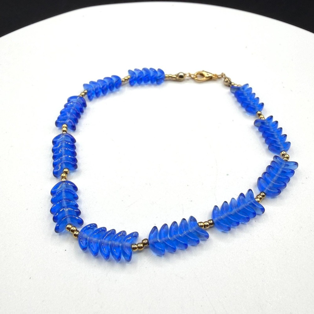 Vintage Cobalt Blue Glass Disc Bead Bracelet Gold Tone Lobster Clasp Gift
